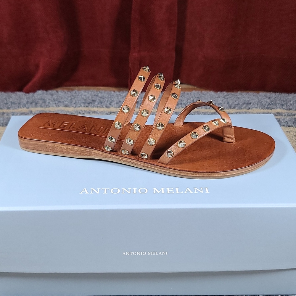 Lyndy Leather Studded Detail Thong Sandals